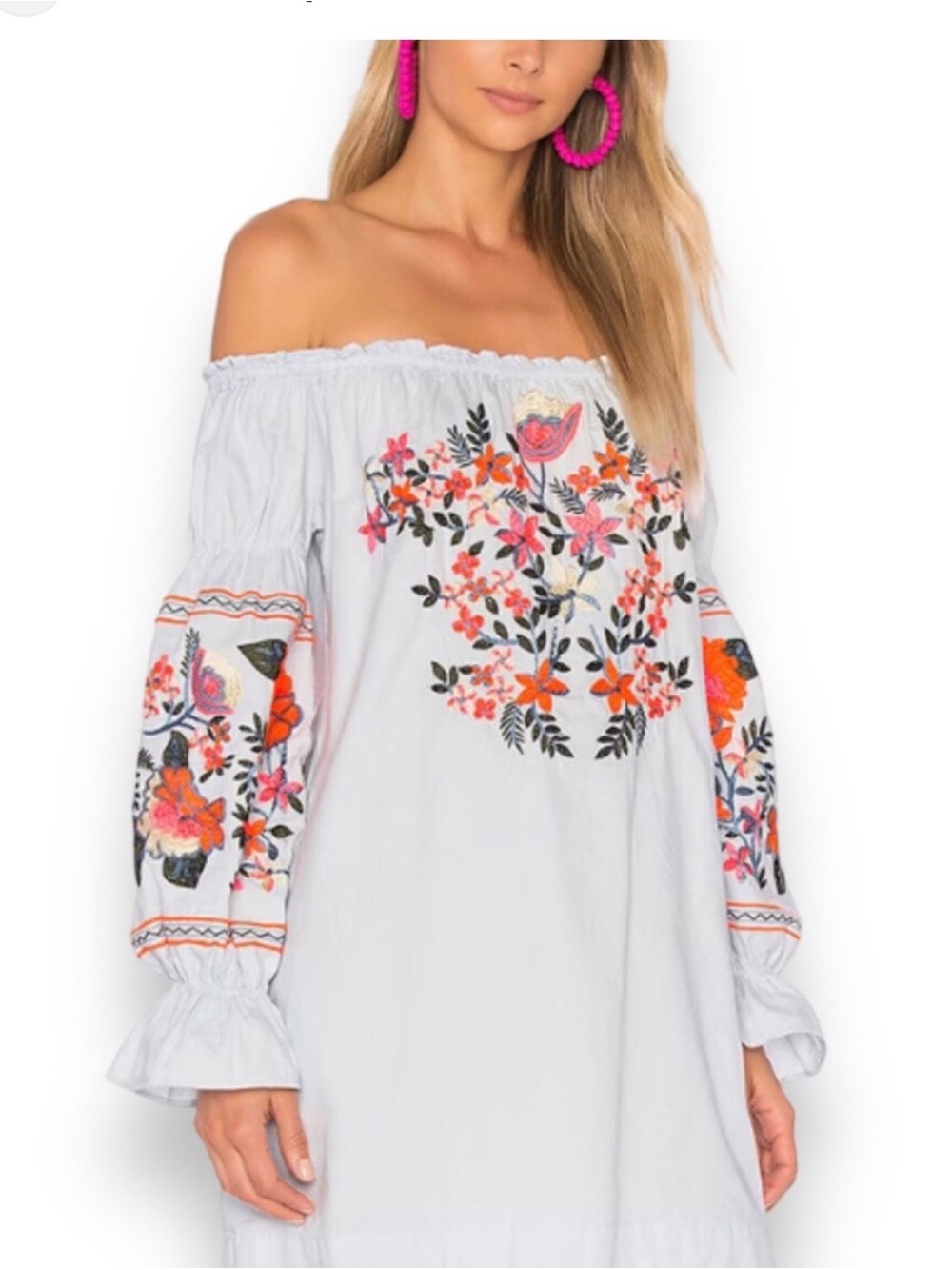 Free People Fleur Du Jour Embroidered Off-Shoulder Mini Dress XS
